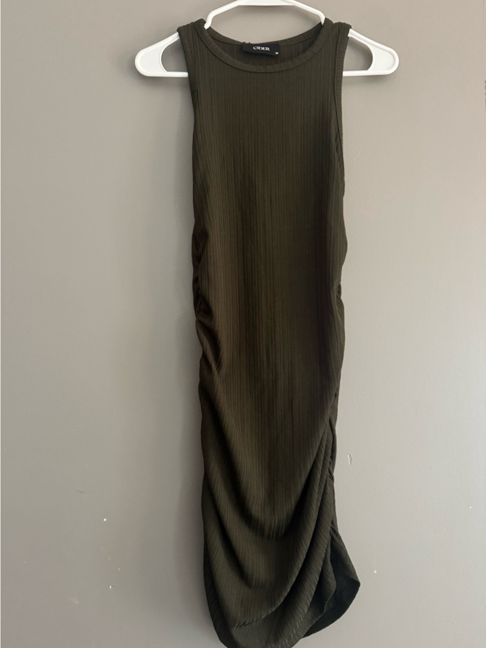 Cider Olive Green Ribbed Sleeveless Midi Dress